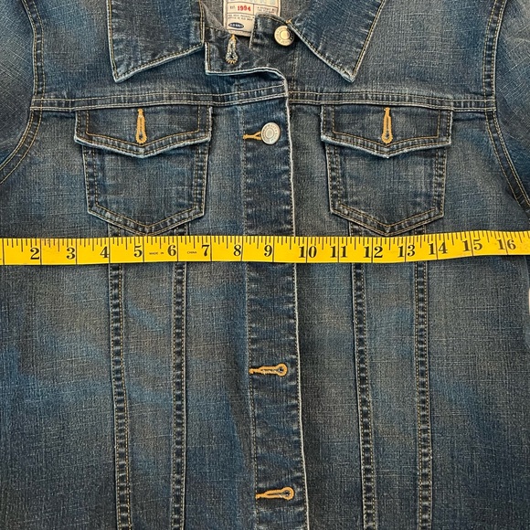 Old Navy Medium Dark Wash Jean Jacket Front Chest Pockets Silver Buttons Sz M/L - Picture 3 of 6